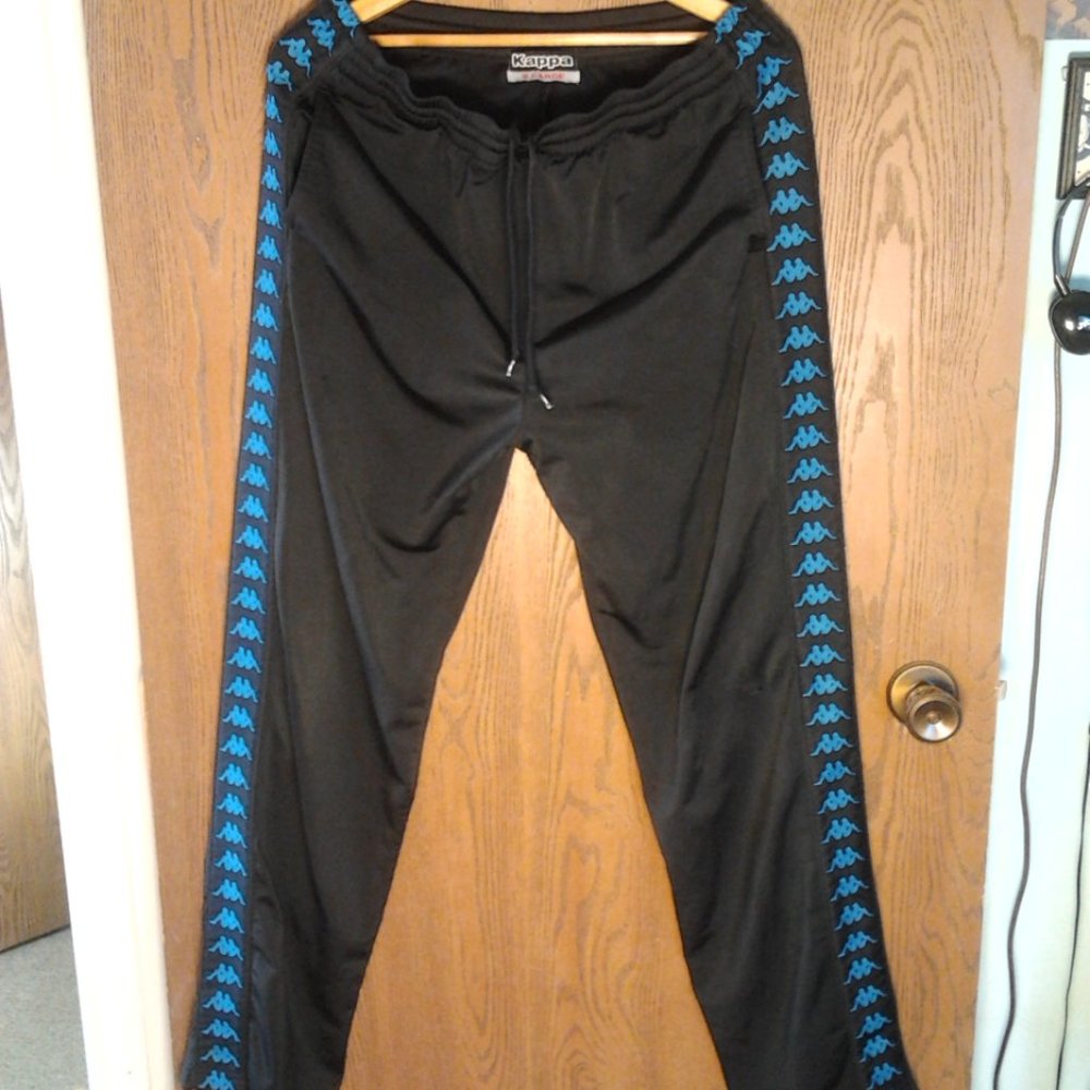Mens Kappa Black and Blue Track Pants Size L